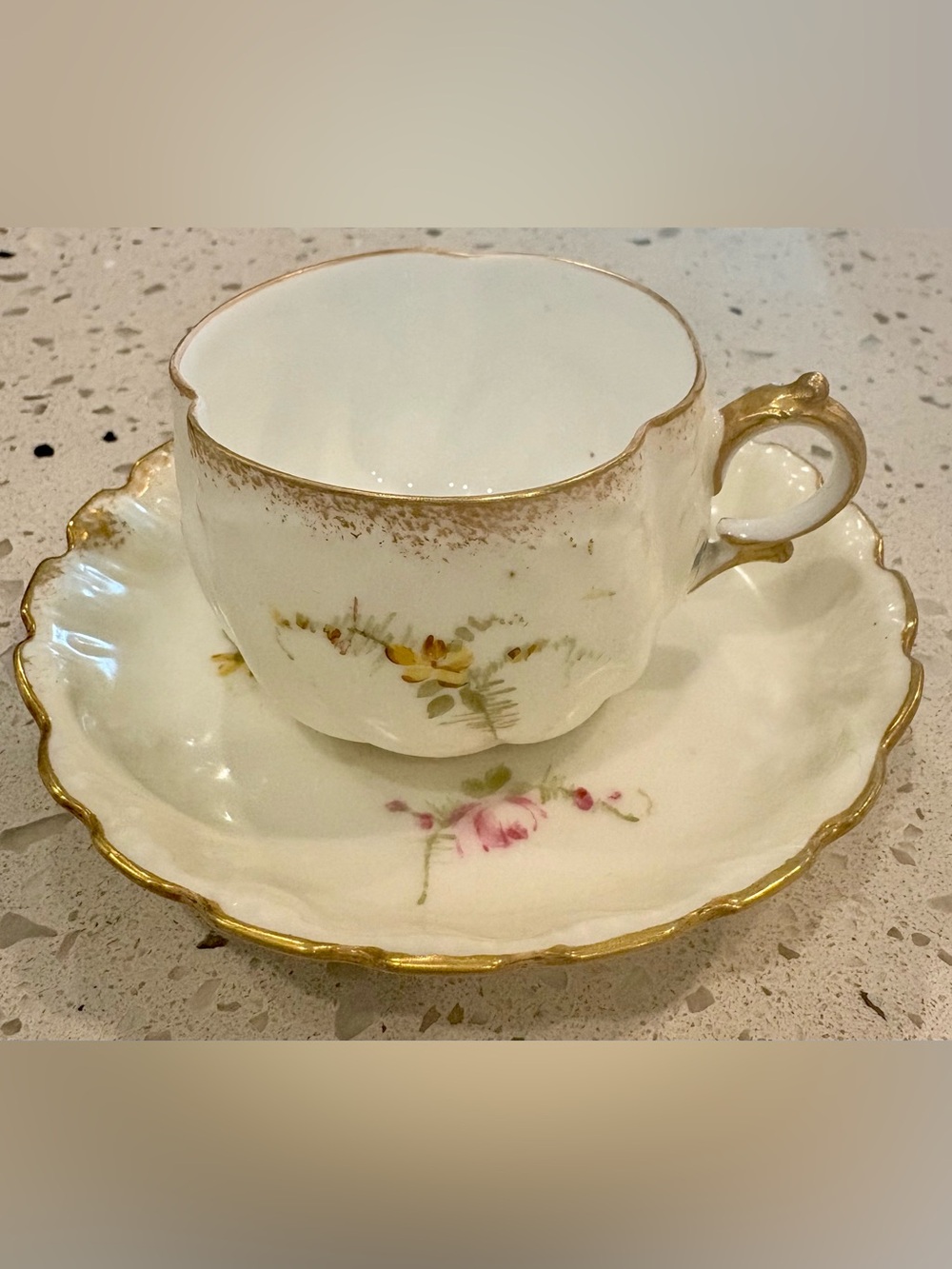 Antique Limoges Elite France c1900 Small Teacup and Saucer with Gold Trim